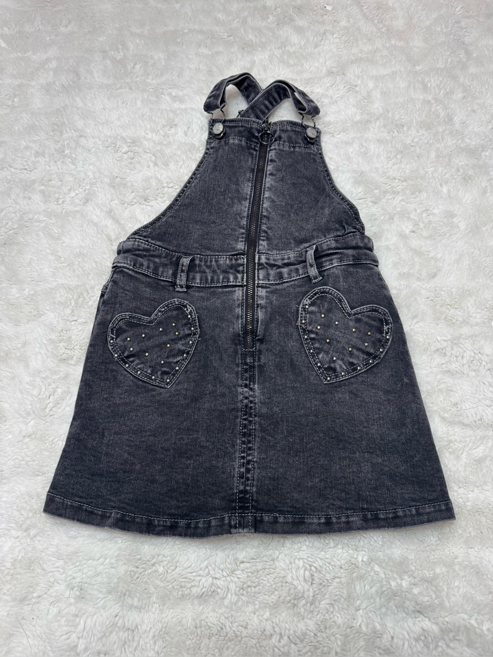 Mayoral Black Denim Heart Pocket Overall Dress